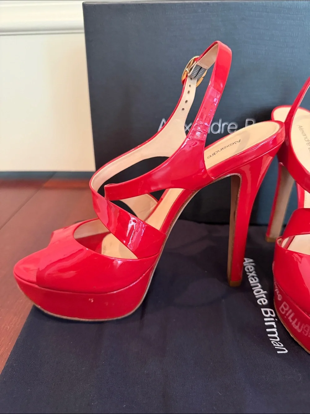 Alexandre Birman Red Patent Platform Peep-Toe Sandals